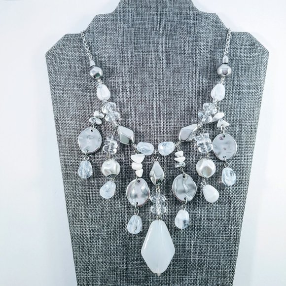 Chico's Jewelry - Chico's White & Silver Tone Bib Chain Necklace
